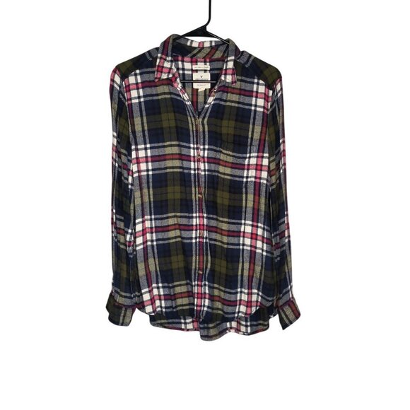 American Eagle Outfitters Tops - American Eagle Shirt Womens Large Green Plaid Button Up Long Sleeve Flannel SOFT